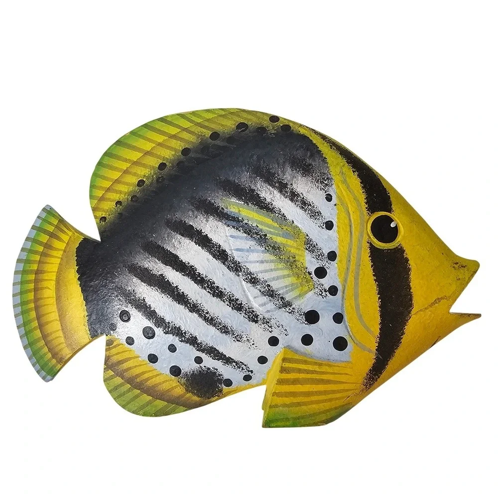 Hand-Painted (2)‎ Wooden Tropical Fish Figurines – Coastal Beach Tabletop Decor